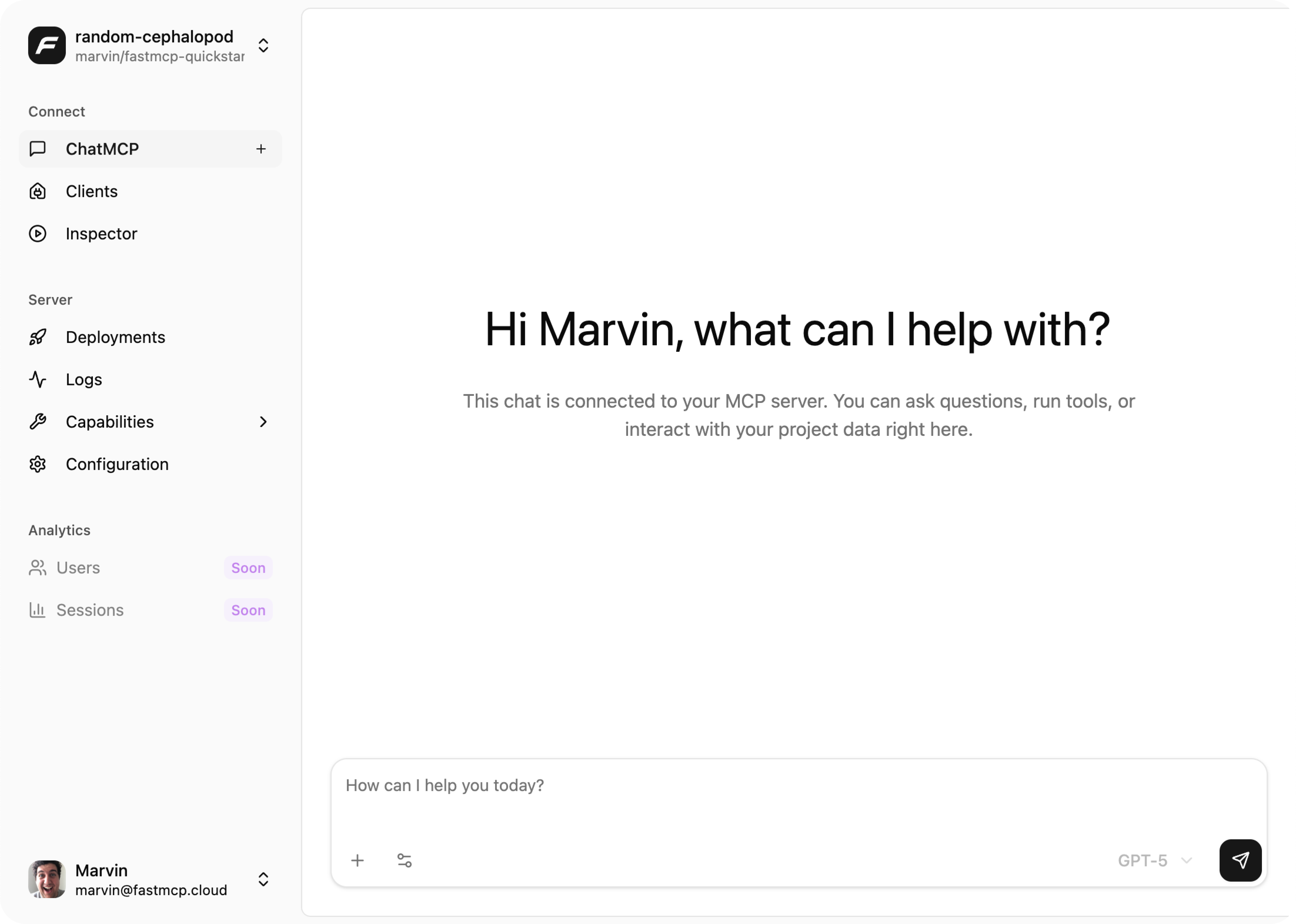 FastMCP chat interface for testing tools and running workflows
